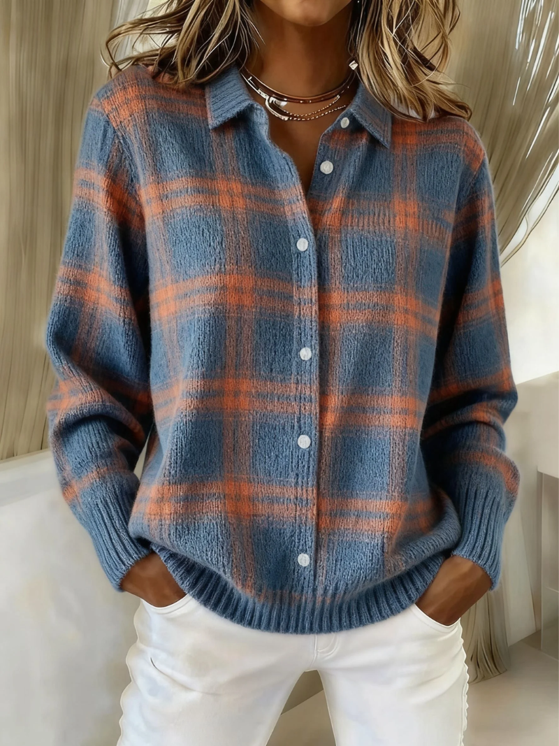 Mira | Women's Checked Button-Up Knitted Jumper