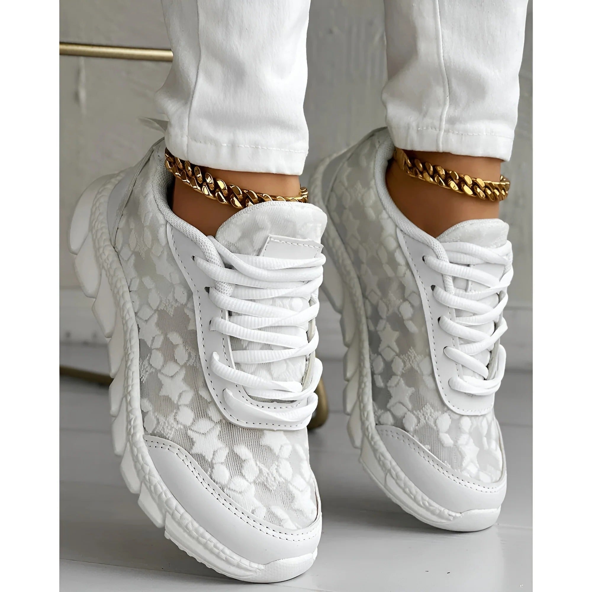 Rosie | Women's White Lace-Up Casual Trainers