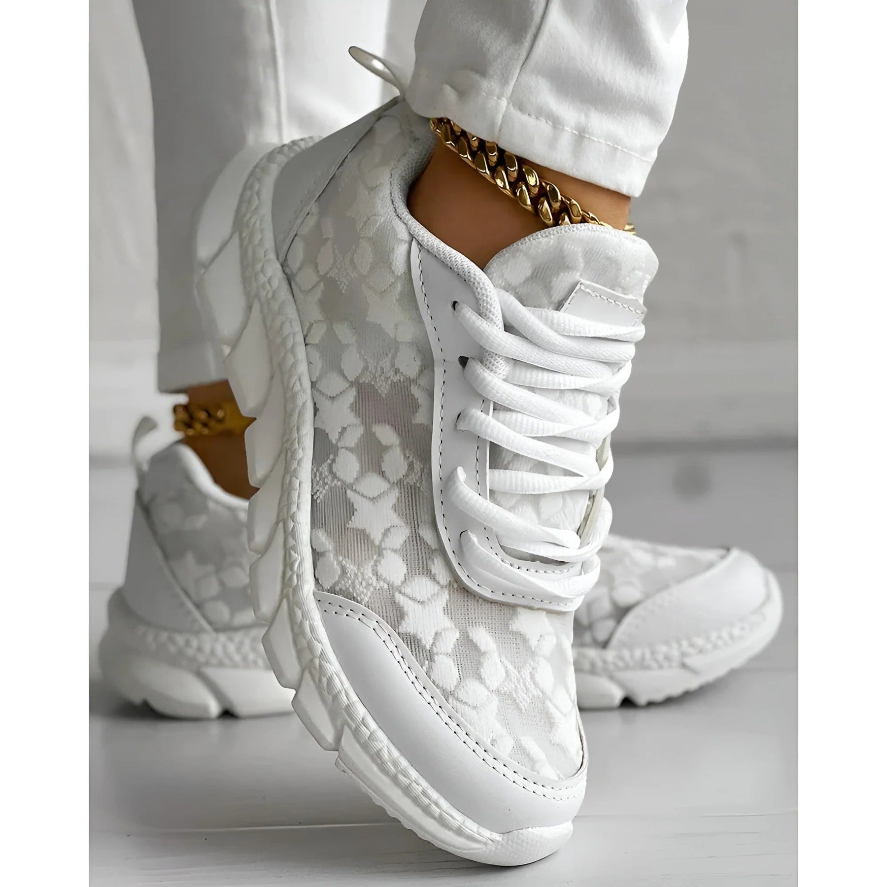 Rosie | Women's White Lace-Up Casual Trainers