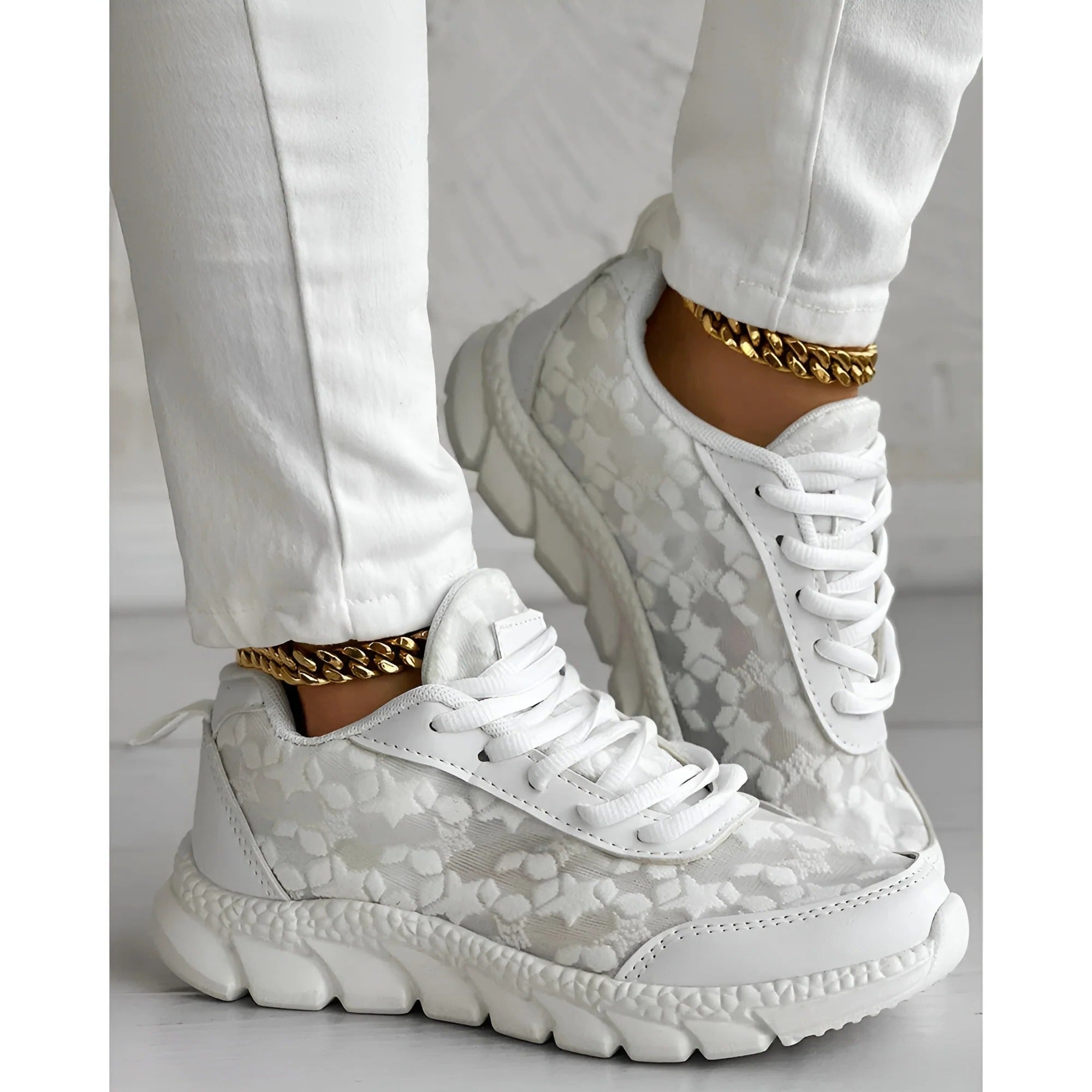 Rosie | Women's White Lace-Up Casual Trainers