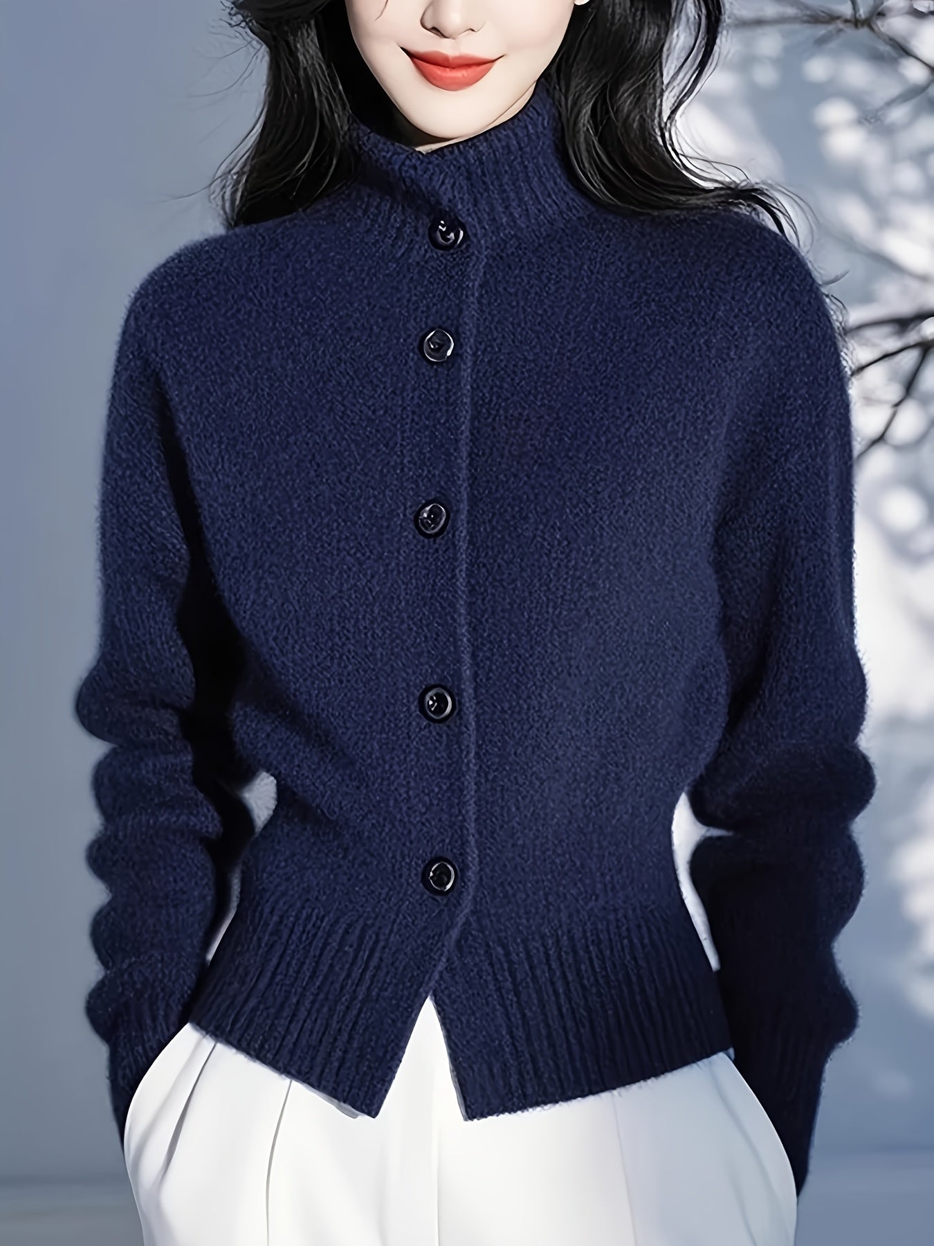Harriet | Women’s High-Neck Button-Front Knit Cardigan