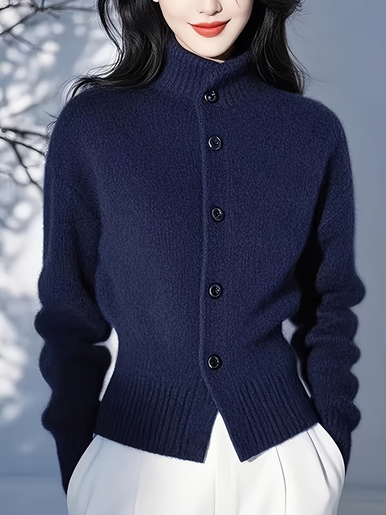Harriet | Women’s High-Neck Button-Front Knit Cardigan