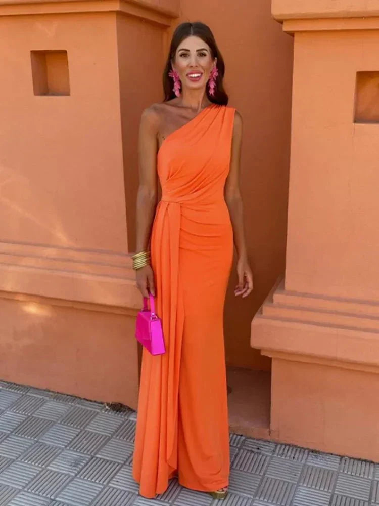 Isla | Women's One-Shoulder Wedding Guest Maxi Dress