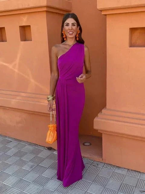 Isla | Women's One-Shoulder Wedding Guest Maxi Dress