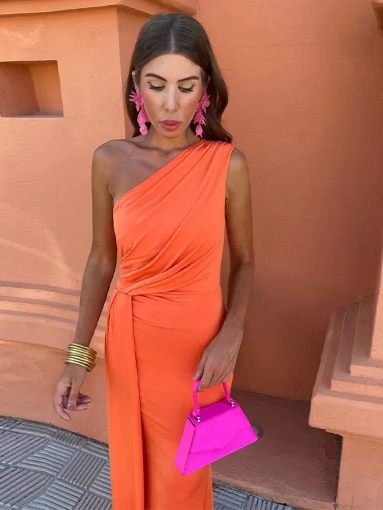 Isla | Women's One-Shoulder Wedding Guest Maxi Dress