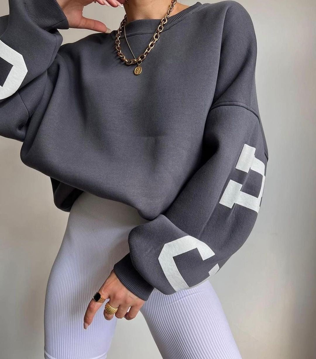 Molly | Women's Oversized Varsity Sleeve Crewneck Jumper