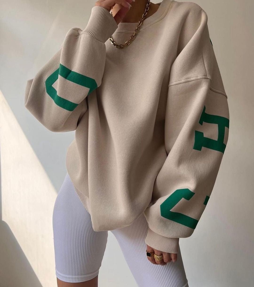 Molly | Women's Oversized Varsity Sleeve Crewneck Jumper