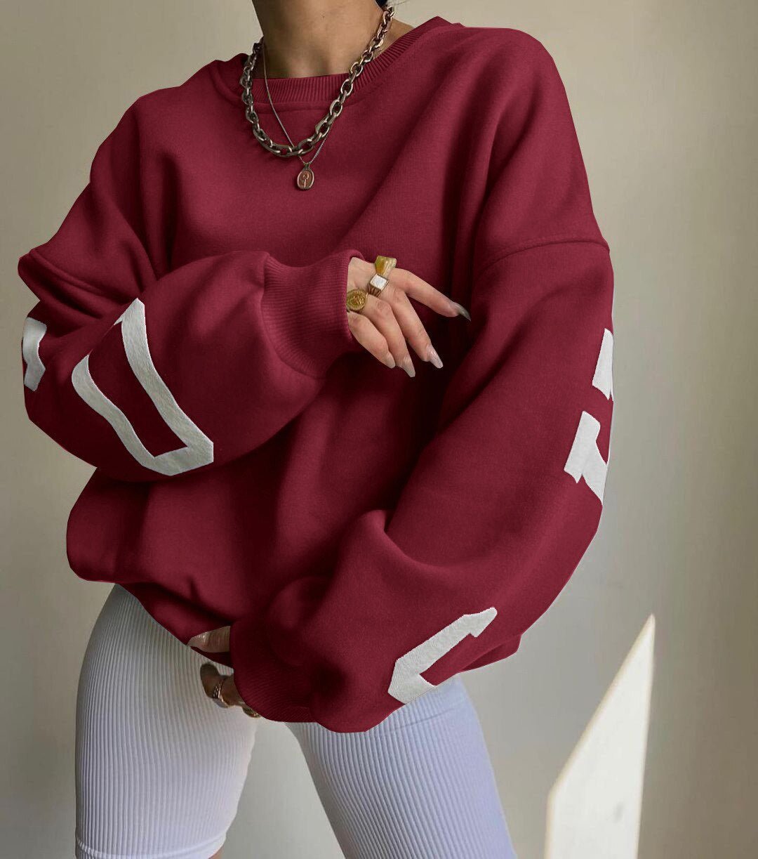 Molly | Women's Oversized Varsity Sleeve Crewneck Jumper