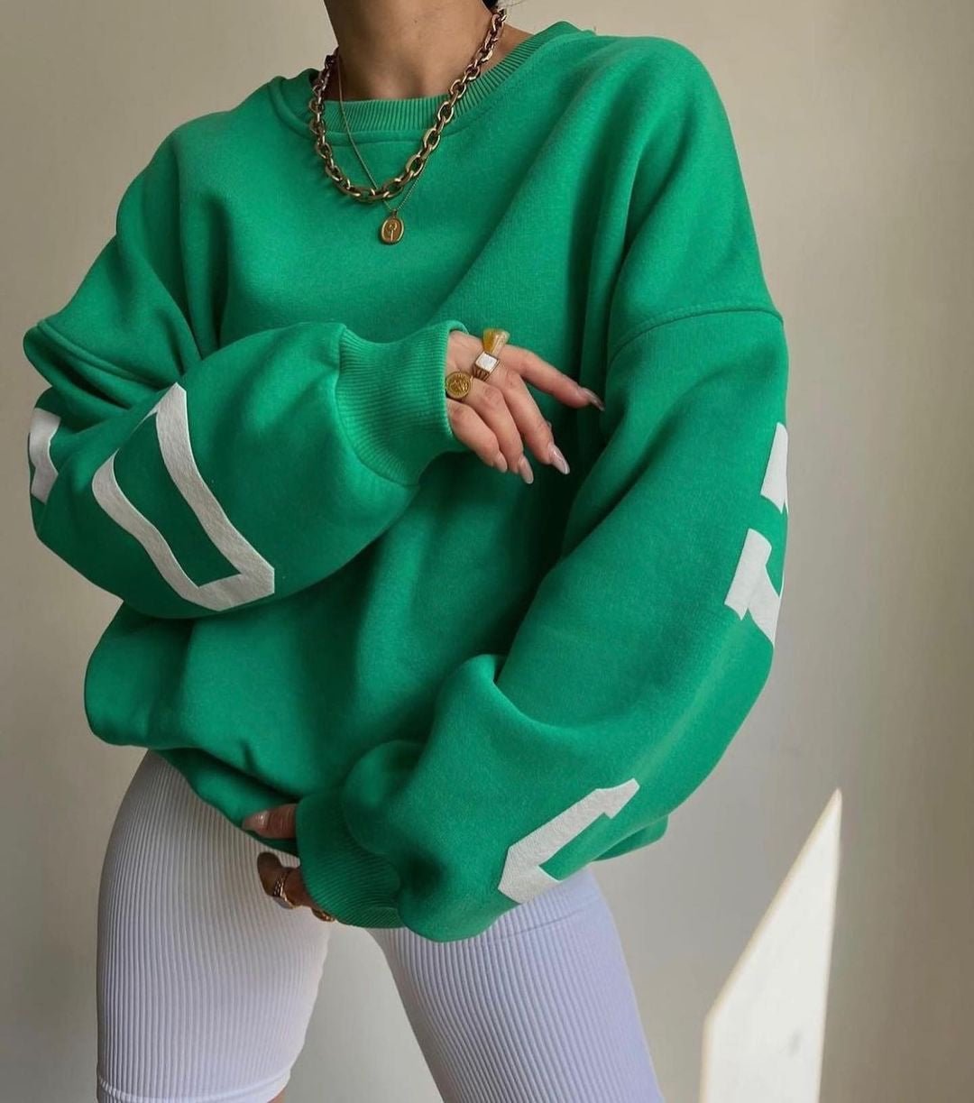 Molly | Women's Oversized Varsity Sleeve Crewneck Jumper