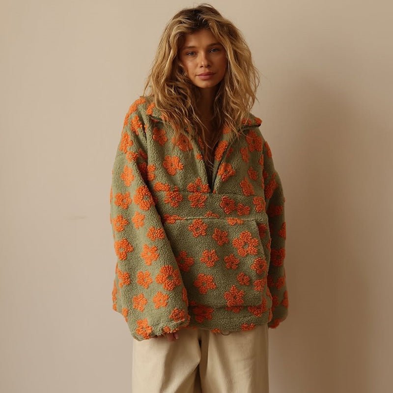 Poppy | Women's Oversized Floral Teddy Fleece Half-Zip Jumper