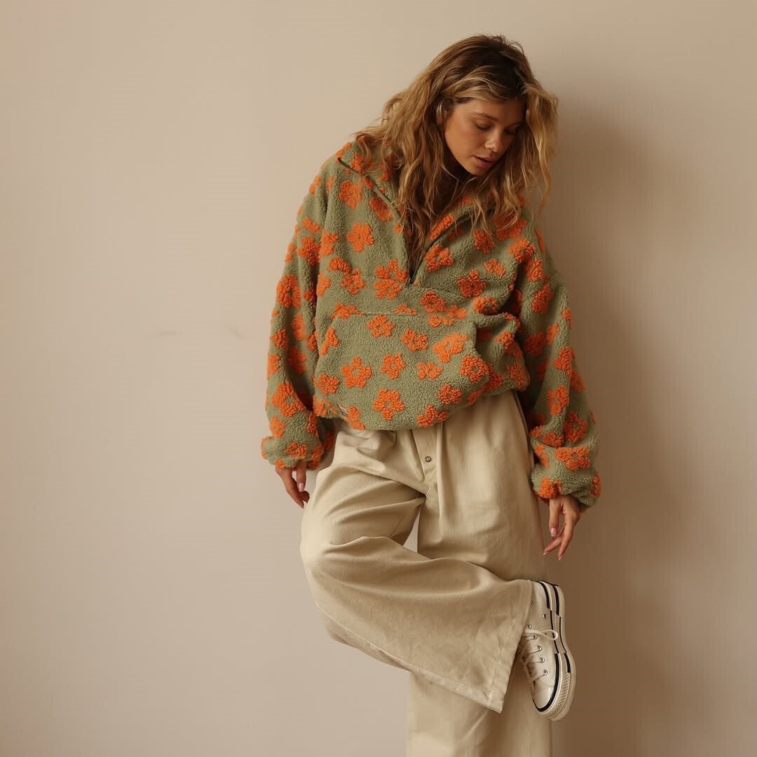 Poppy | Women's Oversized Floral Teddy Fleece Half-Zip Jumper