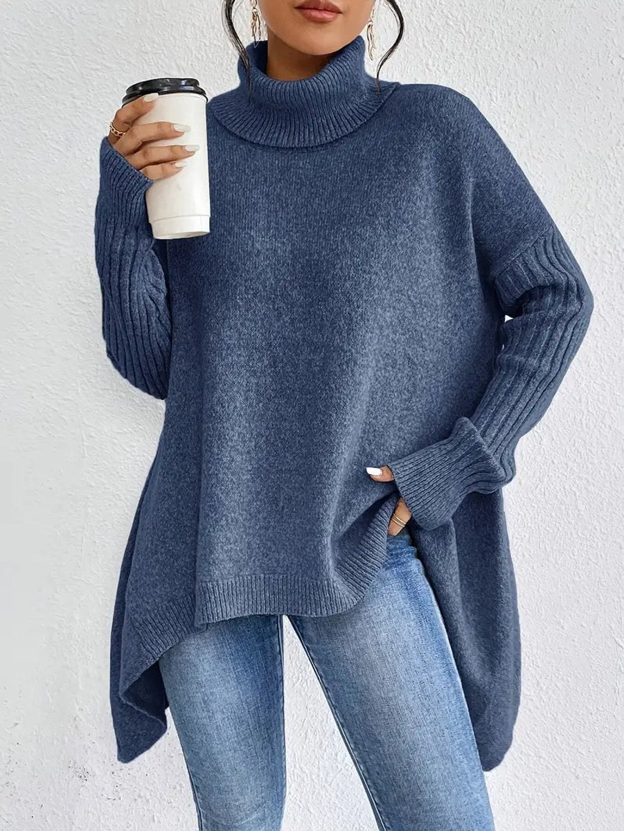 Freya | Women's Oversized Longline Ribbed Turtleneck Sweater Jumper