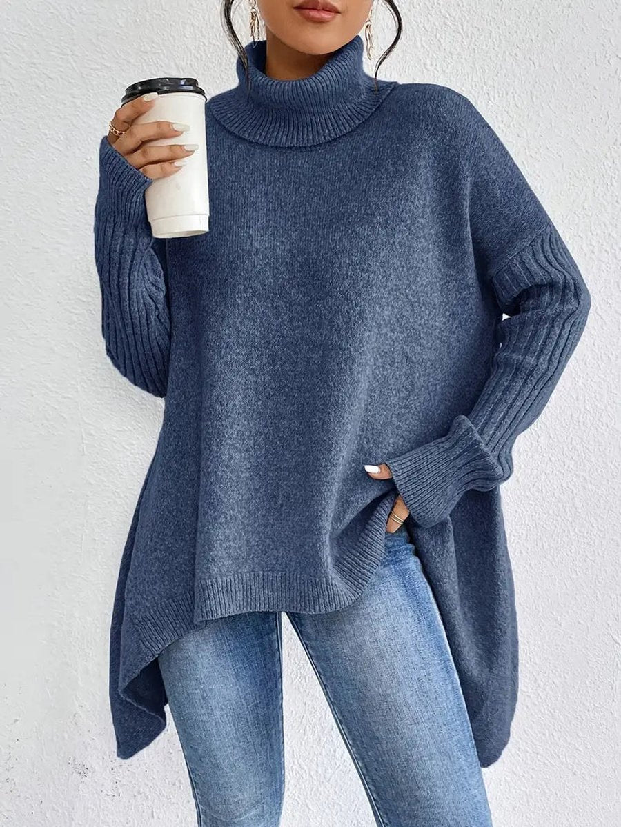 Freya | Women's Oversized Longline Ribbed Turtleneck Sweater Jumper